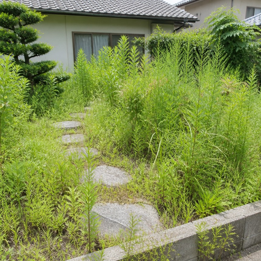 草が伸びて手がつけられなくなった庭